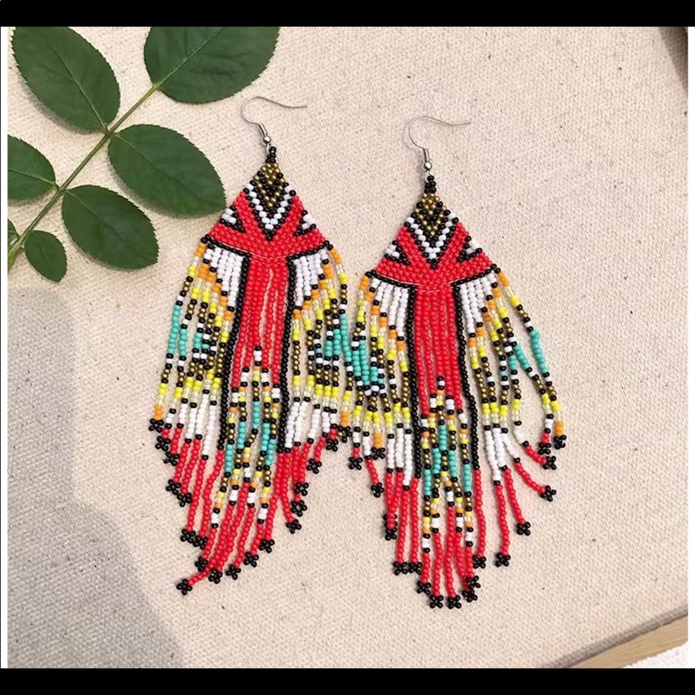 Boho Beaded Drop Statement Earrings
